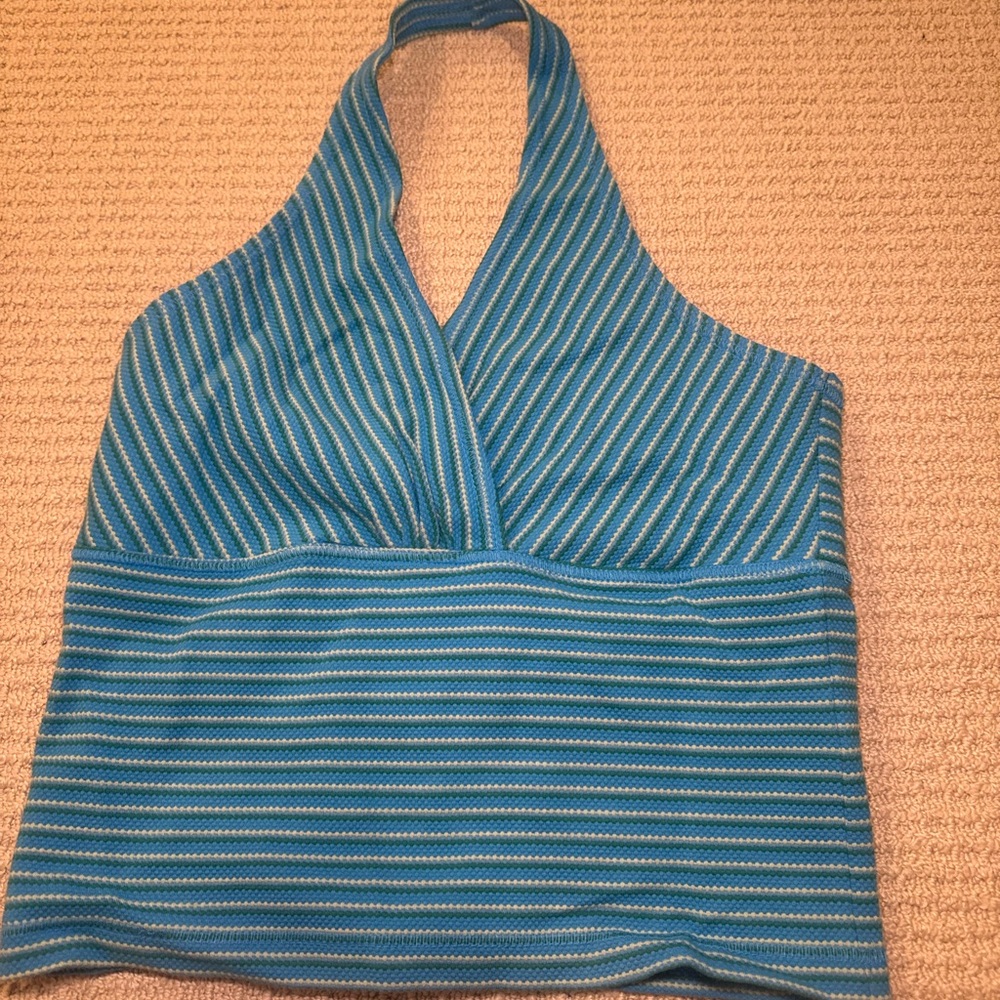 Anthropologie Teal Striped Halter Crop Top